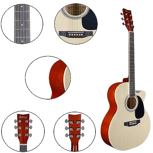 Image of Juarez JRZ40C /NAT 40-Inch Cutaway Acoustic Guitar with Dual Action Truss Rod, Gigbag, Picks, String Set, Strap - Natural