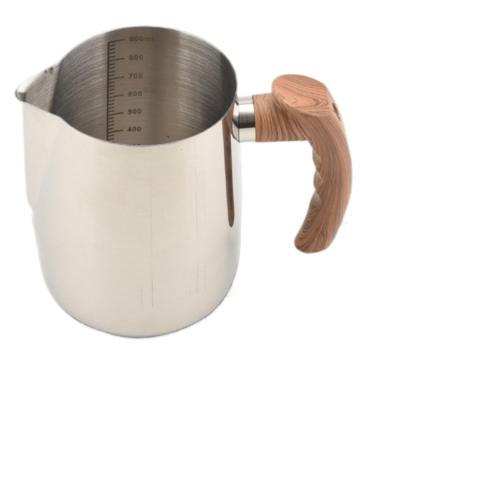Taza for espumar leche con mango de madera, taza vapor Barista acero inoxidable, jarra for, cafetera for fiesta, vacaciones, casa, 2 uds Para Espumar(Beige,600ml)