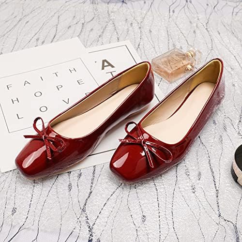 JiangWei Shu Women's Bow Knot Square Toe Ballet Flats Slip On Walking Wedding Soft Shoes3