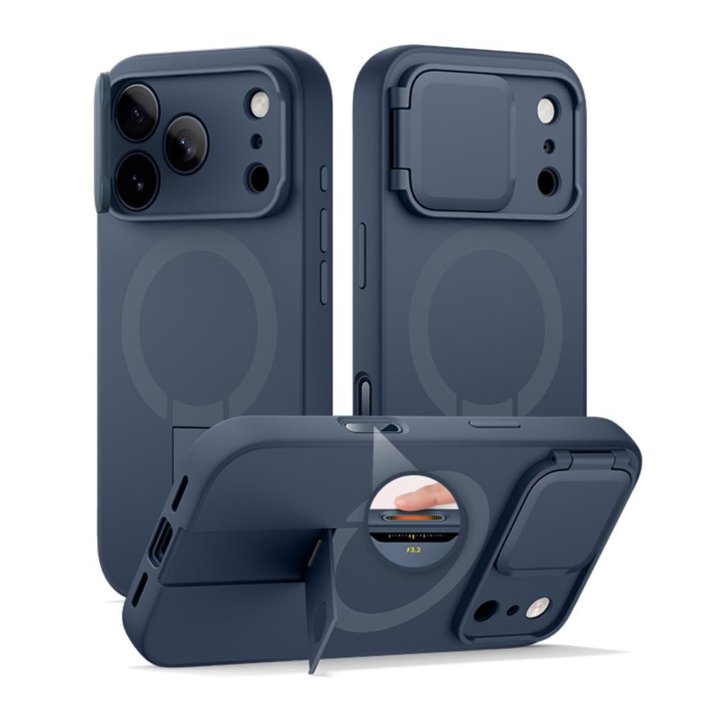 Etui z regulacją i magnetyczną podstawką do iPhone'a 17 Pro Max i 17 Air, odporne na wstrząsy, z funkcją ładowania bezprzewodowego, granatowe, do iPhone'a 17 Air