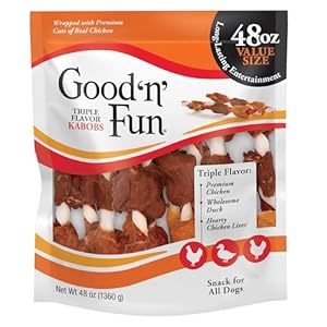 GoodnFun Triple Flavored Rawhide Kabobs for Dogs 3 Pound Pack of 4