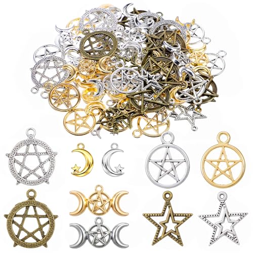 Sliverdew 70PCS Alloy Pentagram Moon Charms Pentacle Star Pendant by Sliverdew - Used condition - US$7.19