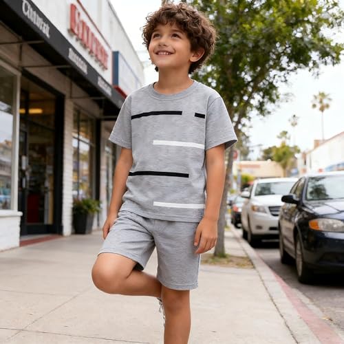 Image of 4-8T Toddler Boys 2-Piece Summer Casual Outfit Striped Print Short Sleeve T-Shirt & Shorts Set