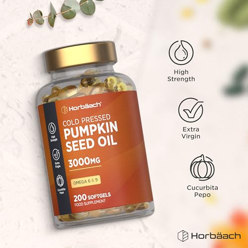 Pumpkin Seed Oil Capsules 3000mg | Omega 6 and 9 Fatty Acids | Cold-Pressed | High Strength Supplement | 200 Softgels | by Horbaach - 5