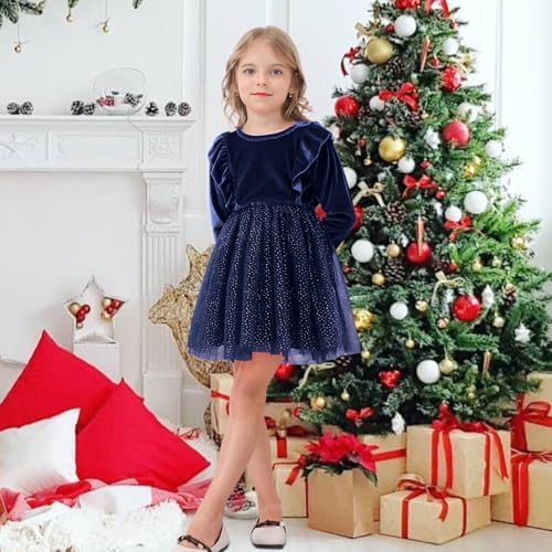 white christmas dresses Flofallzique Little Girls Tulle Dresses Long Sleeves Ruffle Toddler Ve main image 1