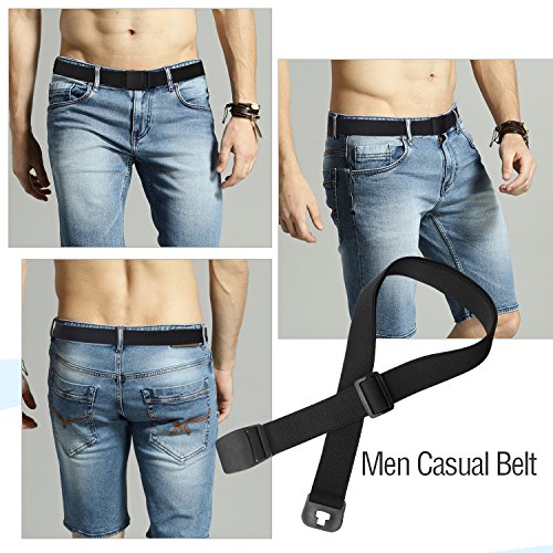 Xzqtive Men's Elastic Stretch Belt Invisible Casual Trousers Webbing Belt Plastic Buckle Black Fits 34" To 52" #TOP1