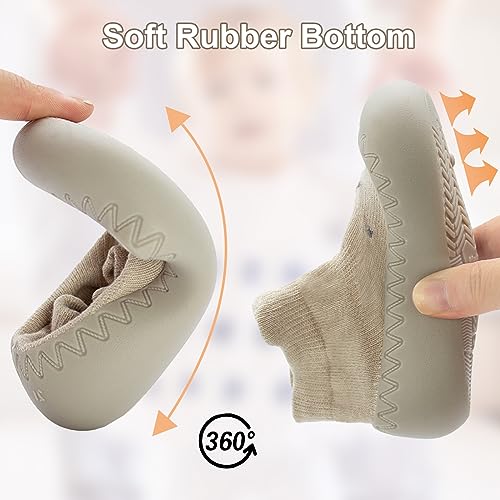 2 Pair Caroon Non-slip Baby Shoes, Slippers for Boys & Girls - Soft Rubber Grippers, Khaki, White, Pink, Blue - Infant First Walking Shoes, 6-12, 12-18, 18-24 Months2