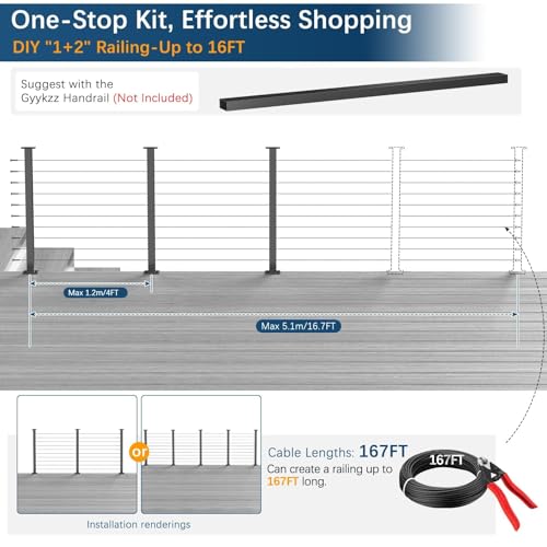 Gyykzz 8-16FT Swageless Cable Railing Post Kit 36", 4 Level Railing System by Gyykzz - Used condition - Image 6