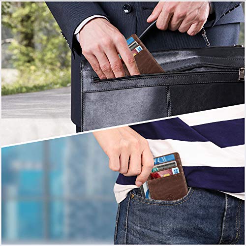 Image of FINTIE Slim Minimalist Front Pocket Wallet, RFID Blocking Credit Card Holder Card Cases with ID Window for Men Women (Brown)