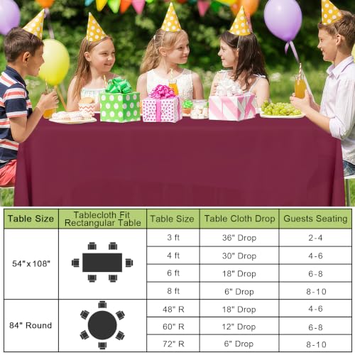 Image of Smiry Disposable Table Cloth 3 Pack, 84 Inch Round Waterproof Plastic Tablecloth, Decorative Round Table Covers for Party, Birthday, Picnic, Wine Red