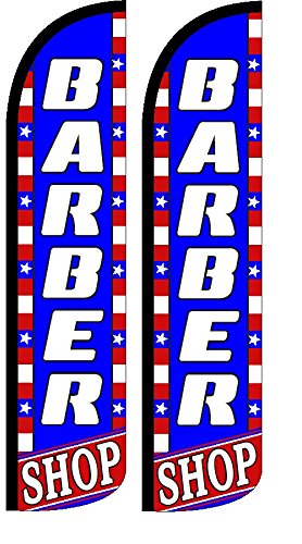 Barber Shop Patriotic Windless Standard Size Polyester Swooper Flag Sign Banner Pack of 2