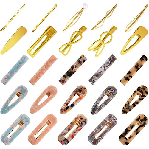 30 Pieces Artificial Pearl Hair Clips Hollow Geometric Hair Clip Acrylic Resin Hair Barrettes Marble Hairpins for Daily Party Wearing