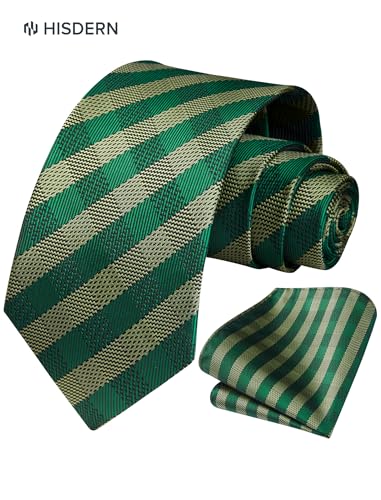 Image of HISDERN Mens Ties Plaid Tie and Pocket Square Set Classic Woven Formal Checkered Neckties & Handkerchief Wedding Party