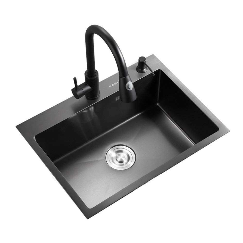 Évier de cuisine noir avec robinet commercial Bolden extractible et kit plomberie