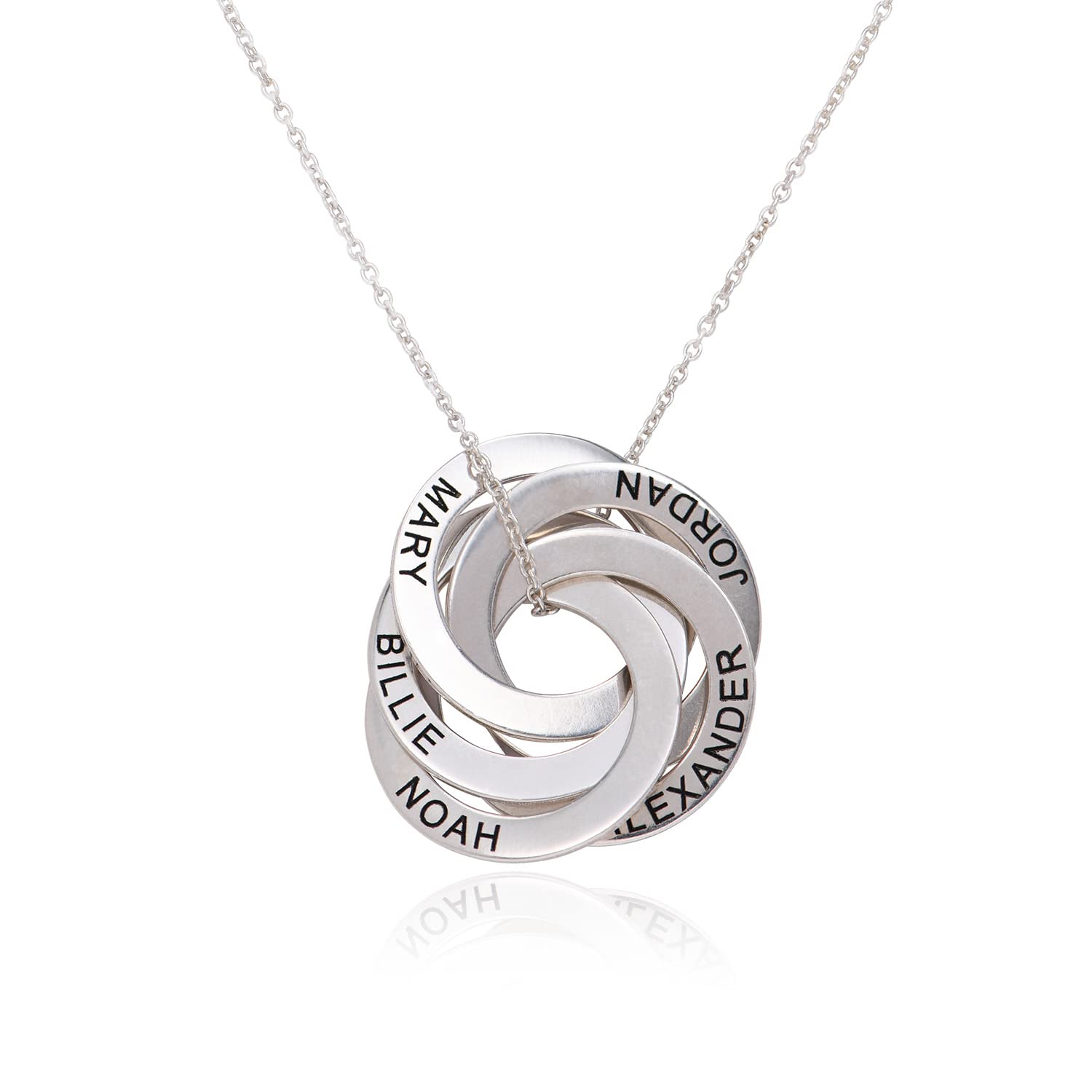 MYKA – Collana con anello russo e cerchio rotondo con 4 anelli ad incastro, ciondolo inciso, gioiello personalizzato, regalo per donne, regalo per la festa della mamma