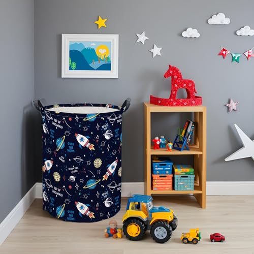 Image of Kids Laundry Basket Baby Hamper for Nursery Boys Kids Hamper Cute Storage Bin Organizer Butterfly Room Decor for Home(Rocket Planet)