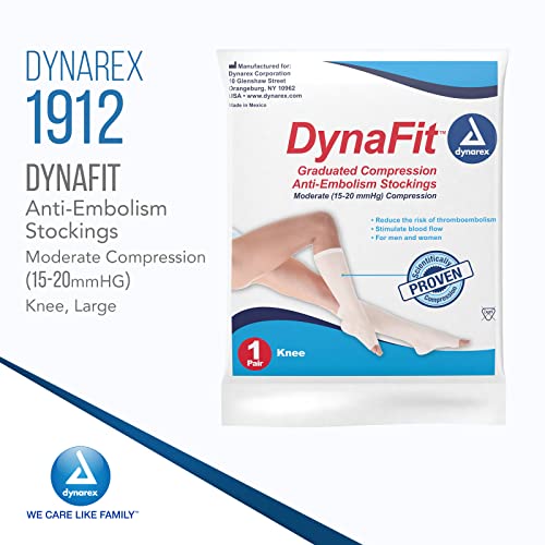 Image of Dynarex DynaFit Compression Stockings Knee High, 15-20 mmHg, Help Prevent Blood Clots, Relieve Pain & Varicose Veins, White, Large, 12 Pairs of Dynarex DynaFit Compression Stockings