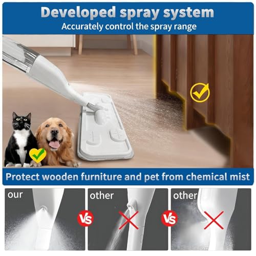 Image of Spray Mop for Floor Cleaning, Wet & Dry Flat Mop with Washable Microfiber Pad, 400ml Refillable Bottle for Hardwood, Marble, Tile Cleaning (Home Cleaning) White