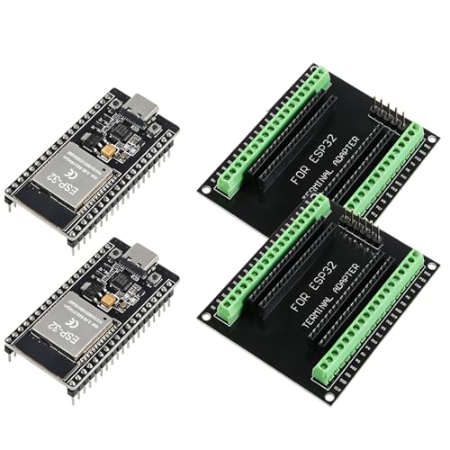 Image of 2 Set ESP32 Development Board Type C 38Pin Narrow Version WiFi + Bluetooth Microcontroller ESP-32 ESP-32S Board ESP-WROOM-32 with ESP32 Breakout Board GPIO 1 into 2 Terminal Screw Board