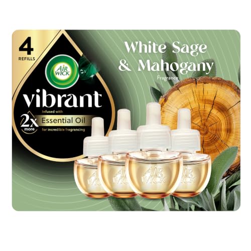 Image of Air Wick Vibrant Plug in Scented Oil Refills, 4 Count, White Sage & Mahogany, Air Fresheners, Essential Oils