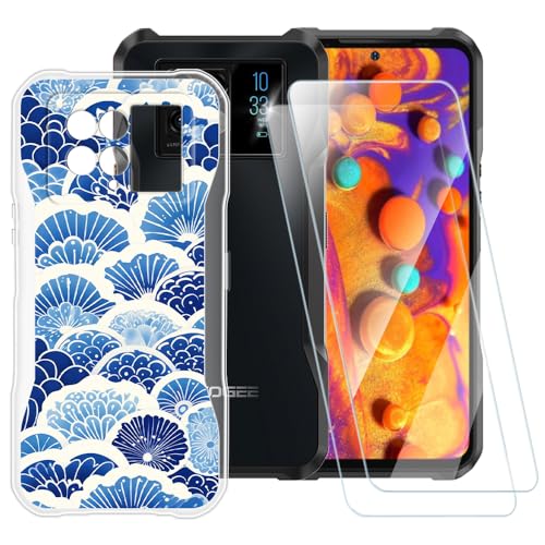 ESACMOT Wave Texture Pattern Case Compatible with Doogee V20/Doogee V20 Dual 5G + [2 Pack] Screen Protector Tempered Glass, Shockproof Case Cover for Doogee V20/Doogee V20 Dual 5G (6.43 inch)