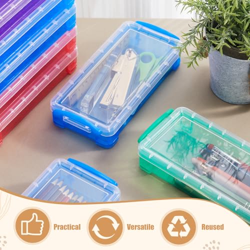 Image of Gueevin 24 Pcs Large Capacity Plastic Pencil Box Clear Plastic Pencil Case Crayon Box with Snap Tight Lid Watercolor Pen Storage Brush Organizer Drawing Tools Container (Dark)