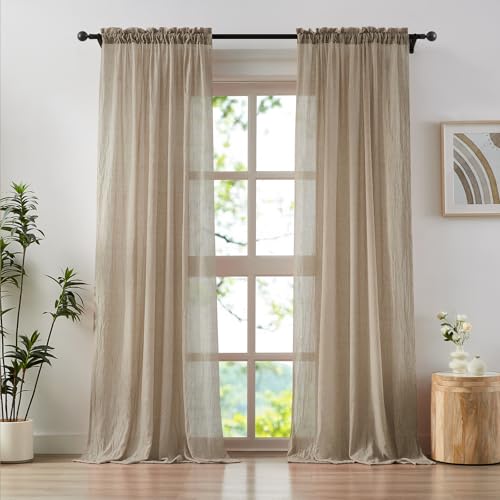 Anpark Elegant Tan Beige Sheer Curtains 108 inches Long for