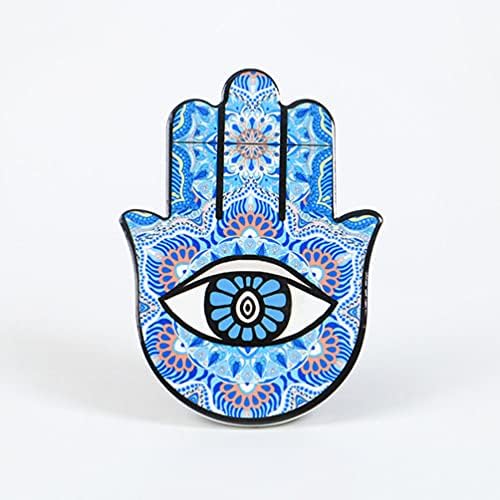 Amosfun 2pcs Hamsa Hand Decor Fatima Hand Lucky Ceramic Blue Evil Eye Good Luck Blessing Gift Turkish Feng Shui Home Car Decoration