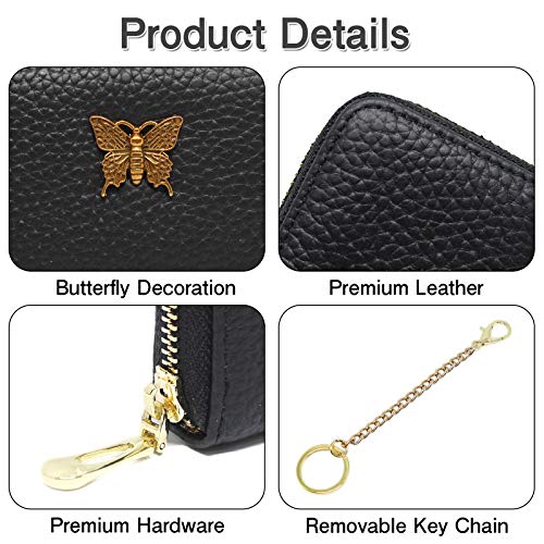 Image of imeetu RFID Credit Card Holder for Women, Business Card Wallet, Brown, Small, Credit Card Case Wallet | Genuine Leather Card Case Wallet with Zipper and Removable Keychain, 12 Card Slots & 2 Cash Pockets, Daily, Travel, Gifts