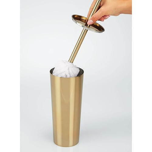 Miniatura 8 de mDesign Cepillo y soporte independiente para inodoro delgado de metal + cubo de basura con pedal de escalón rectangular estrecho de 5 litros 1.3