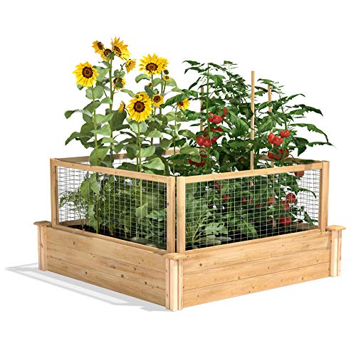 Greenes Fence Original Cedar Raised Garden Bed With Critterguard Fence System, 4' X 4' X 10.5" - Made In Usa With North American Cedar #TOP8