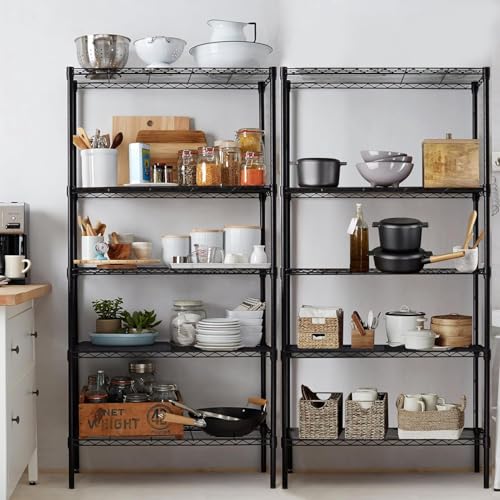 Image of Simple Deluxe 5-Tier Storage Shelves, 21 inch W x 12 inch D x 54 inch H Adjustable Heavy Duty Wire Metal Shelving Unit, Black