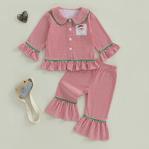 Baby Kid Girls Ruffled Cotton Pajamas Set Long Sleeve Button Down Shirts Tops and Pants Matching 2PCS Pj Lounge Sets3