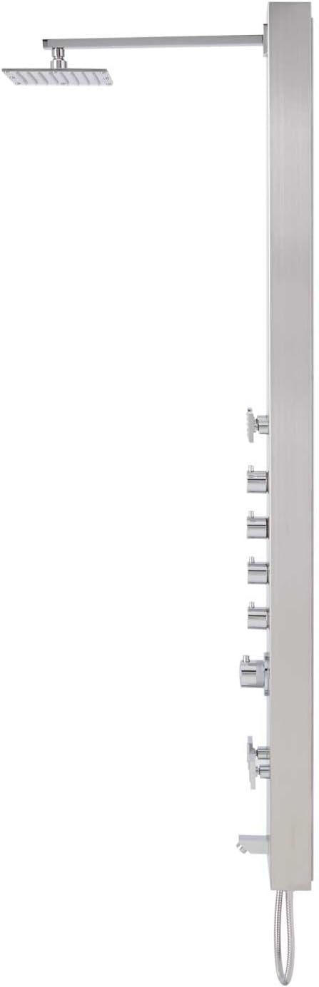 Signature Hardware 413241 Shelton Thermostatic Stainless Steel Shower Panel with Hand Shower, Four Bodysprays, and Tub Spout