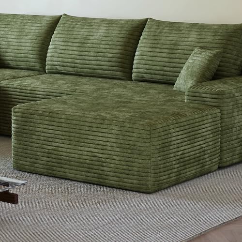 37.4 Inch Oversized Ottoman for Couch, Corduroy Upholstered Footrest with Compressed Memory Foam, Modular Sectional Cloud Pouf, No Assembly Required, DIY Combination, Green by JINGLING - Image 6