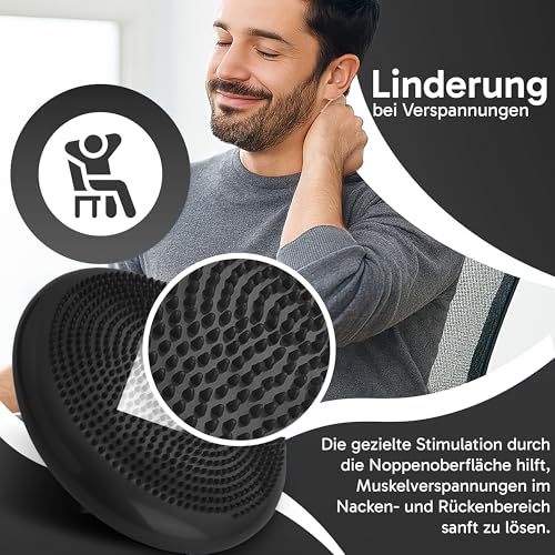 Retoo Ballsitzkissen mit Pumpe, Balancekissen 33cm, Luftkissen Sitzkissen Rückenschmerzen, Stärkung der Muskulatur, Verbesserung der Körperhaltung, Büro Zuhause Fitness, Schwarz