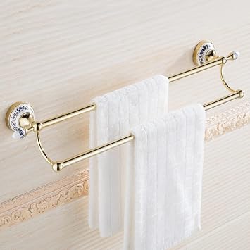 Bathroom Towel Rail for Bathroom, Towel Rail, Double Rod Towel Rail, European Antique Towel Bar, Hand Towel Holder,Gold New-A
