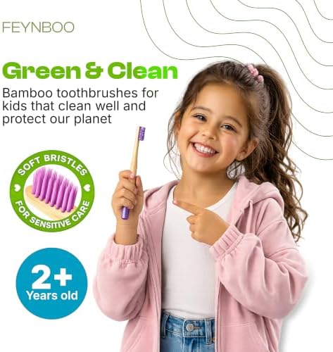 FeynBoo Kids Toothbrush with Soft Bristles 6 Pack - Toothbrush with Colorful Bamboo Handles/Kids Bamboo Toothbrushes/Kid Tooth Brush/Childrens Toothbrushes Set - 3