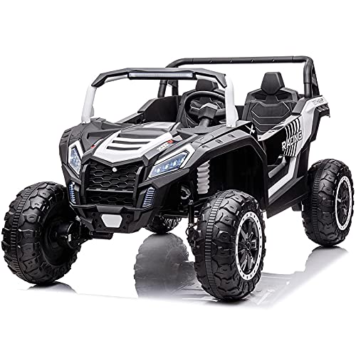 12V Ride On Truck with Power Driving Wheels Kids Ride On Car with Remote Control Electric Cars Vehicle 2 Seater Ride On Toys 4WD Ride On UTV Max 220lbs Load for Adults Teens Kids, White