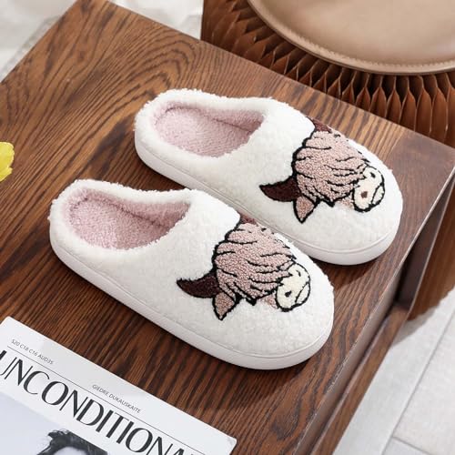 Image of Highland Cow Slippers for Women Plush Scottish Highland Cow Animal Slippers Warm Non Slip Home Indoor Slippers