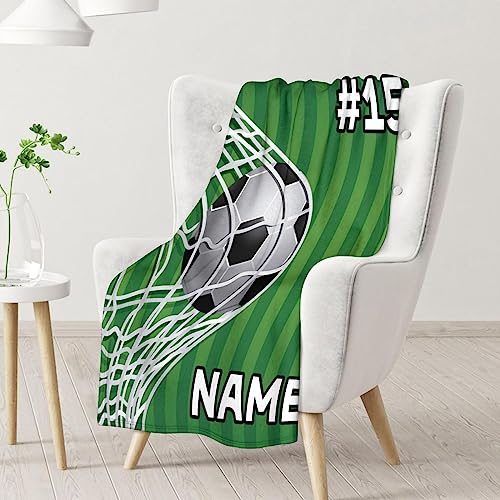 Mercuryelf Custom Soccer Blanket Gifts, 40"x50" Personalized Football Throw Blankets for Boys Kids, Cozy Lightweight Fleece Plush for Sofa Bed Room Decor