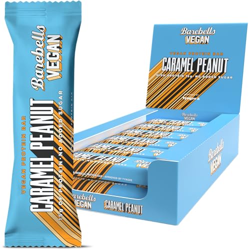 Barebells - Barritas Proteína Vegana - 15g Protein x Bar - Baja en azúcar - Baja en Calorías - Sin Aceite de Palma - Vegan Caramel Peanut (12 Barritas x 55g)
