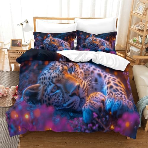 Housse de couette léopard 200x200cm pour lit enfant facile à laver