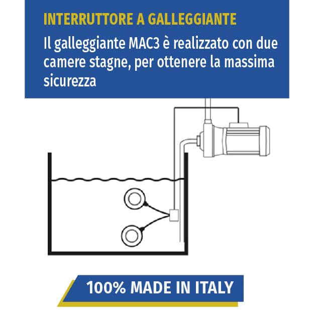 Interruptor de Flotador MAC3 para Bomba Sumergible – Flotador eléctrico 10 m, regulador de Nivel de Agua para depósitos, pozos, cisternas – Fabricado en Italia