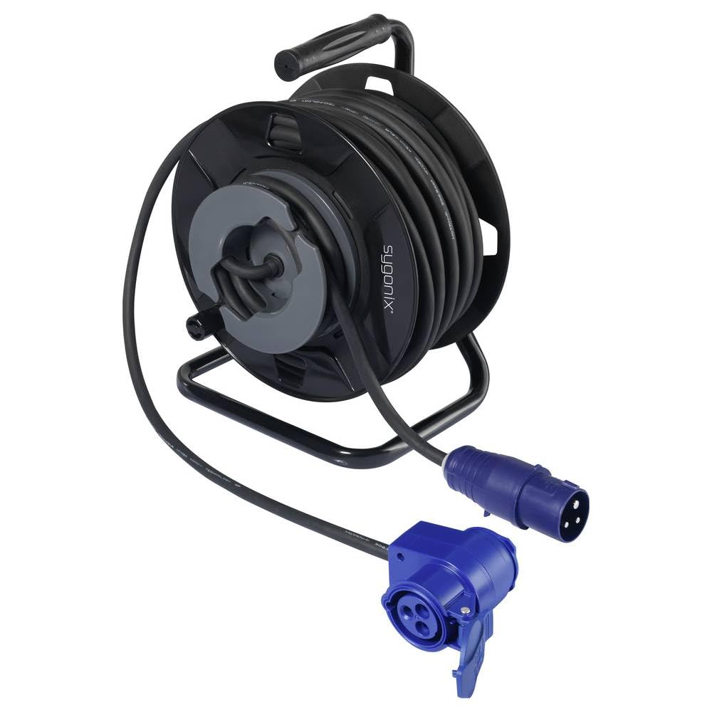 Sygonix SY-6684366 Kabeltrommel 25 m Schwarz CEE-Cara-Stecker