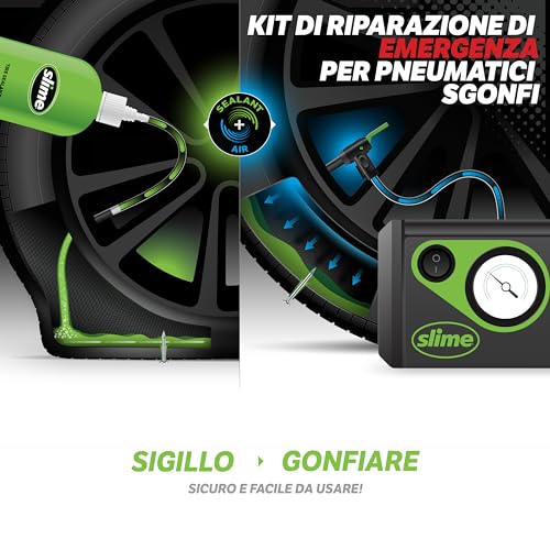 Slime CRK0305-IN Flat Tyre Puncture Repair, Smart Repair, Emergency Kit For Car Tyres, Includes Sealant And Tyre Inflator Pump, Suitable For Cars And Other Highway Vehicles, 15 Min Fix - 5