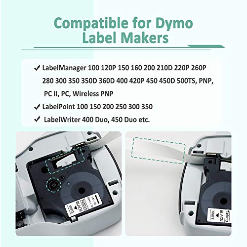 3-Pack 45013 Label Tape Compatible for Dymo D1 45013 S0720530 45013s 12mm 0.47 Black on White Label Refills 1/2" for LabelManager 160 210D 280 360D 260P 420P PnP 450D image 2