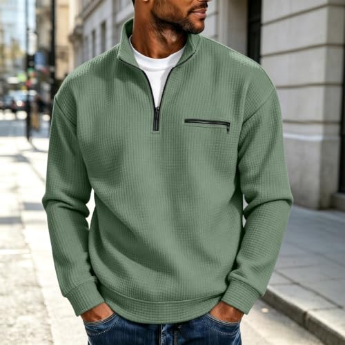 Men's Quarter Zip Sweatshirts Waffle Knit Long Sleeve Pullover Shirts - image 2