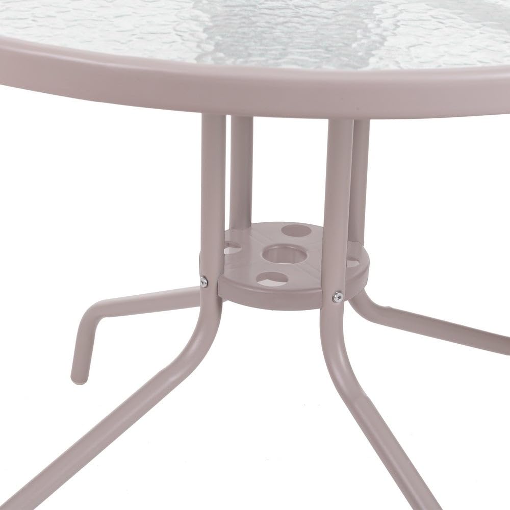 MONTY Mesa de Jardín Redonda Ø 90 cm de Acero Arena con Tablero de Cristal Templado 5mm | Pintura Anticorrosión, Uso Exterior | para 4 Personas | Requiere Montaje | Classic