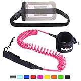 Premium 10’ SUP Leash, Paddle Leash Coiled Swivel Ankle Cuff for Standup Paddle Boarding and Surfboarding Surfing (Pink)